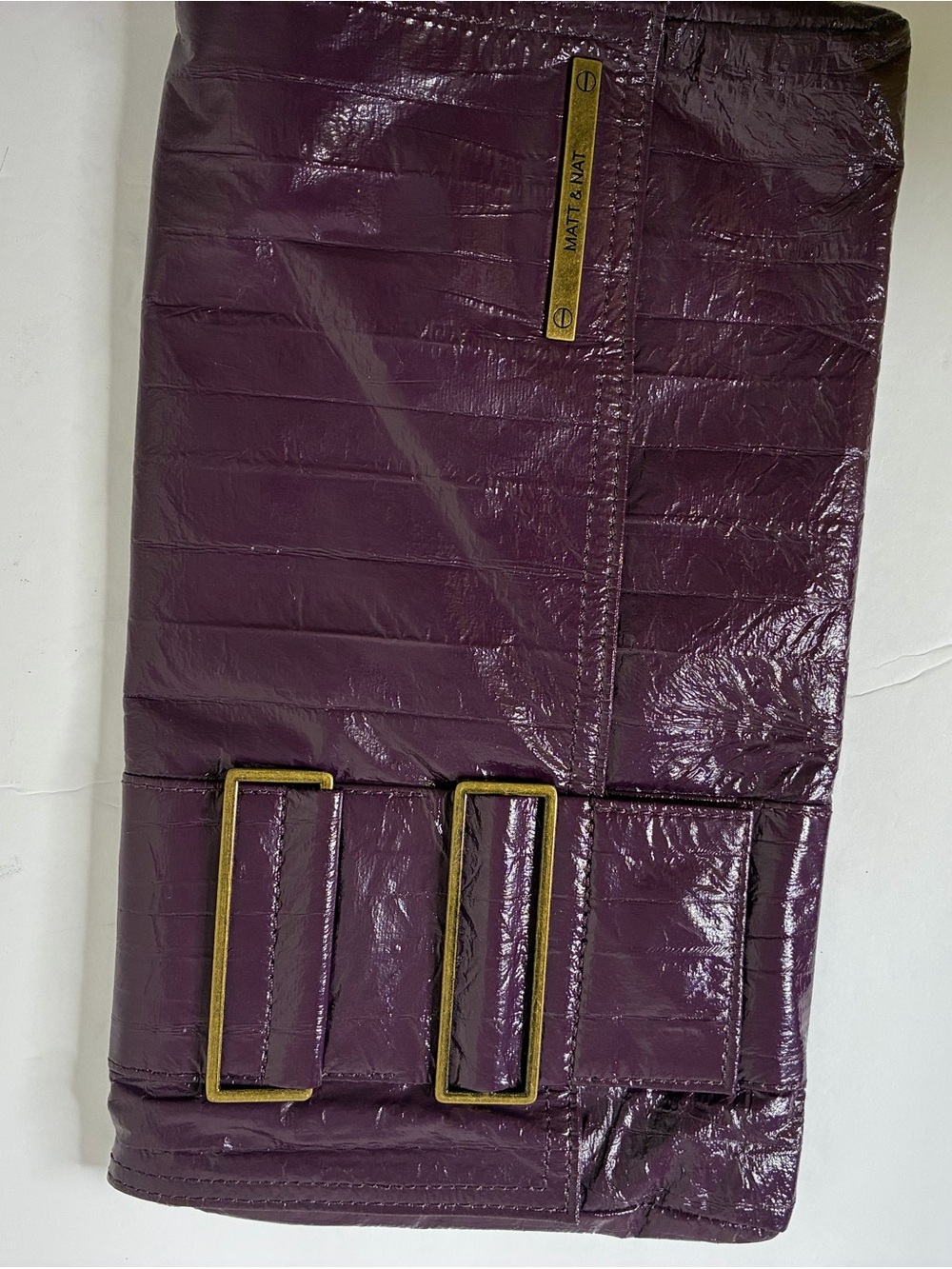 VTG Y2K Matt & Nat Purple 100% Leather Vegan Leather Fold Over Glossy Bag